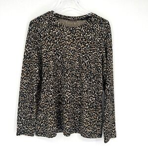 J Mclaughlin Sweater Womens XL Cheetah Print Metallic Long‎ Sleeve Top Stretch